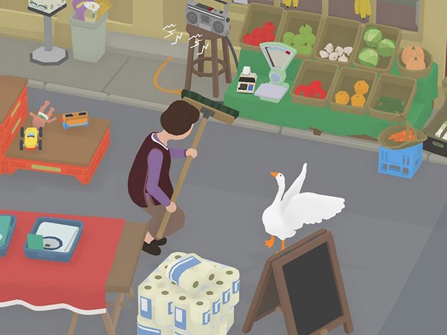 Tareas del Chico con Gafas y la Tendera en Untitled Goose Game