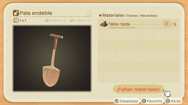 Receta de la Pala Endeble en Animal Crossing New Horizons