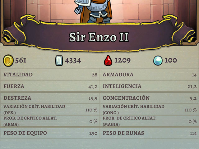 Estadísticas en Rogue Legacy 2